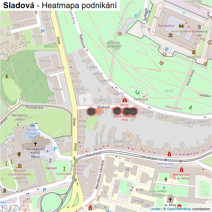 Mapa Sladová - Firmy v ulici.
