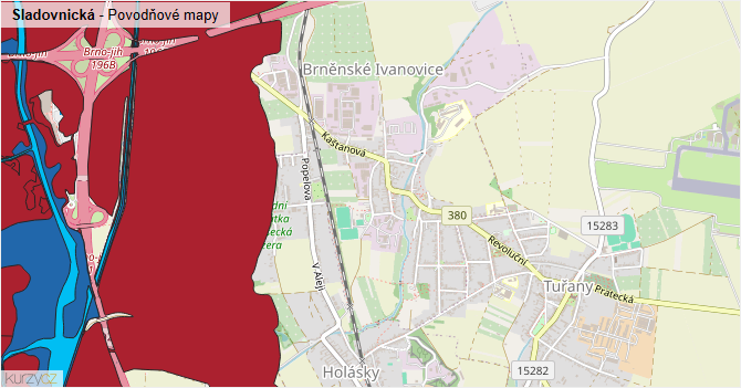 Sladovnická - záplavové mapy stoleté vody
