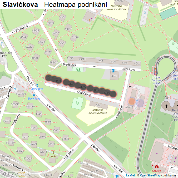 Mapa Slavíčkova - Firmy v ulici.
