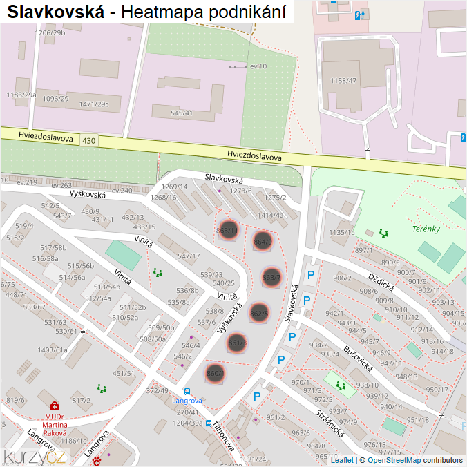Mapa Slavkovská - Firmy v ulici.