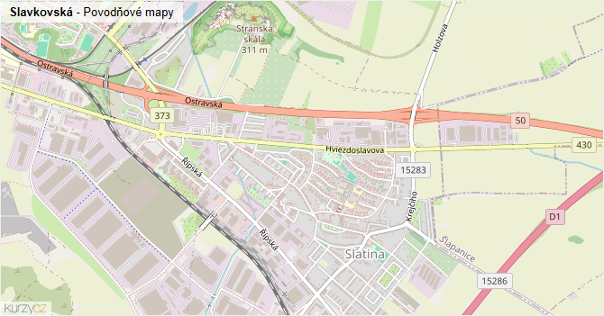 Slavkovská - záplavové mapy stoleté vody