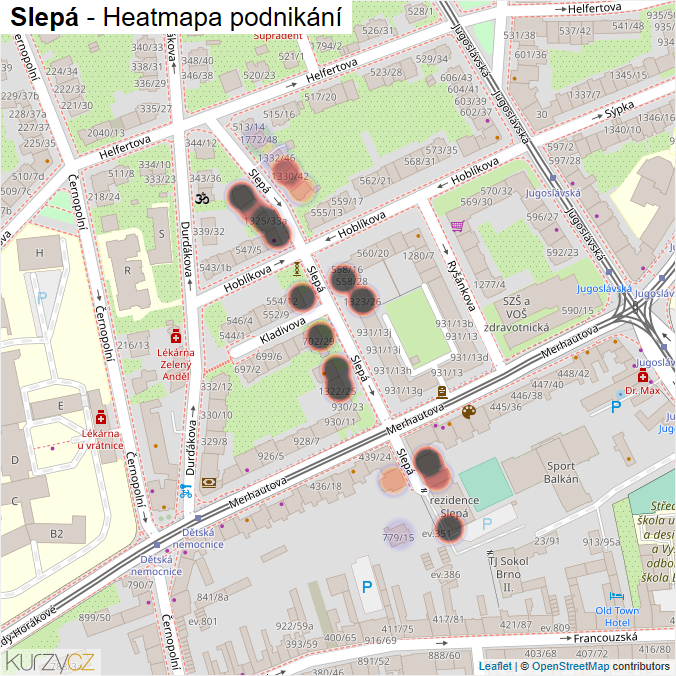Mapa Slepá - Firmy v ulici.