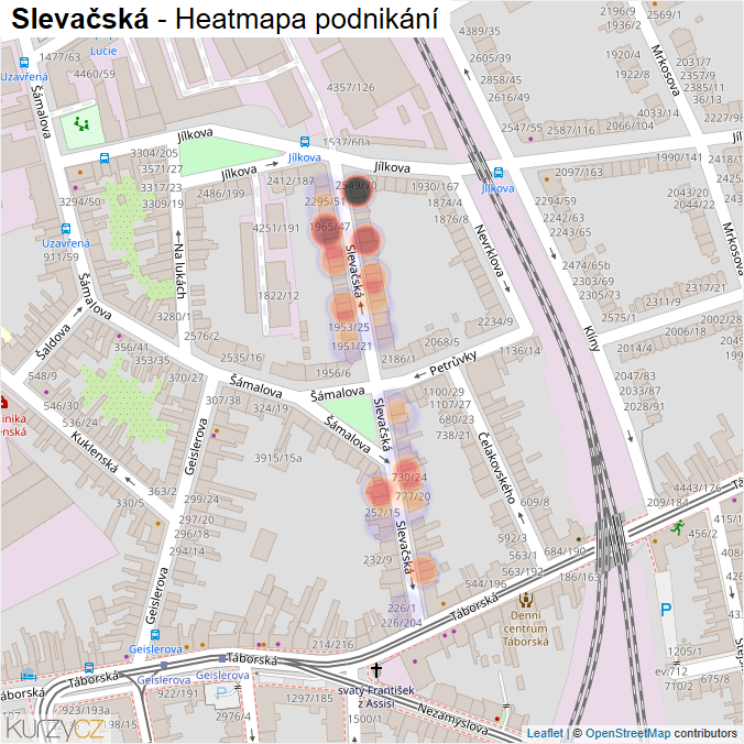 Mapa Slevačská - Firmy v ulici.