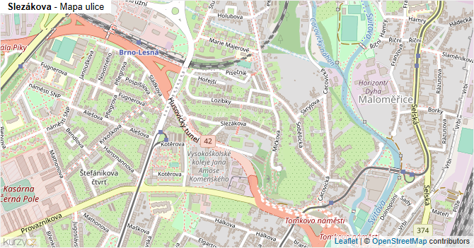 Slezákova - mapa ulice