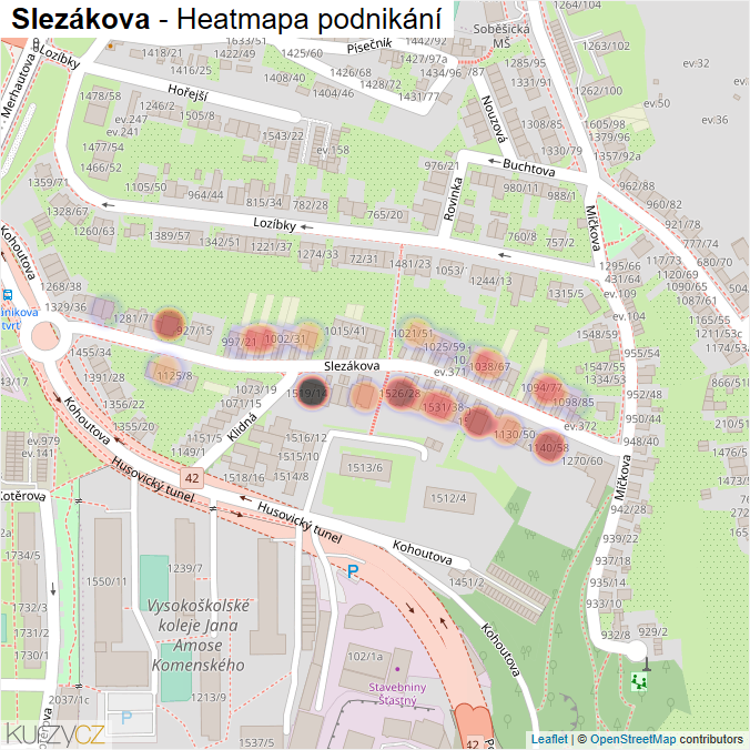 Mapa Slezákova - Firmy v ulici.