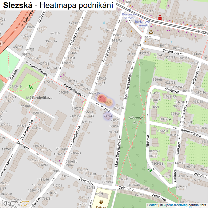 Mapa Slezská - Firmy v ulici.
