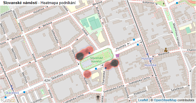 Slovanské náměstí - mapa podnikání