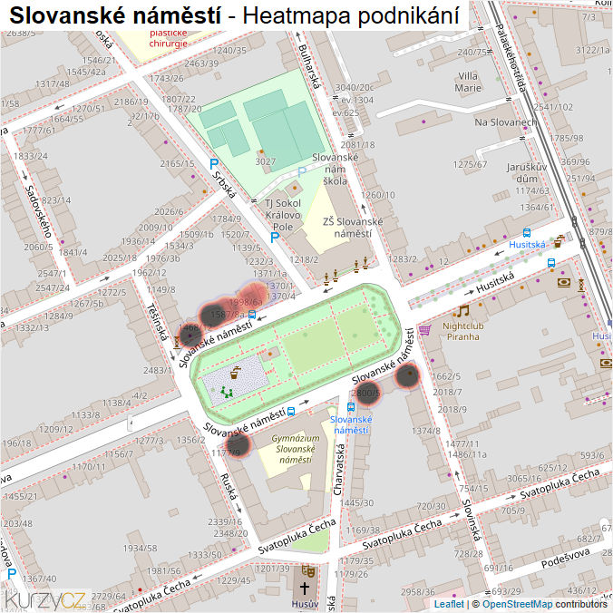 Mapa Slovanské náměstí - Firmy v ulici.