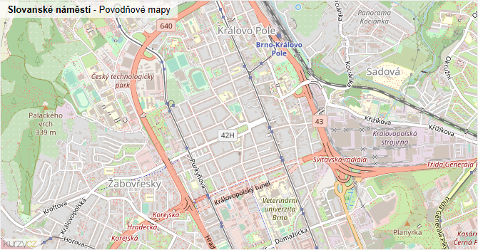 Slovanské náměstí - záplavové mapy stoleté vody