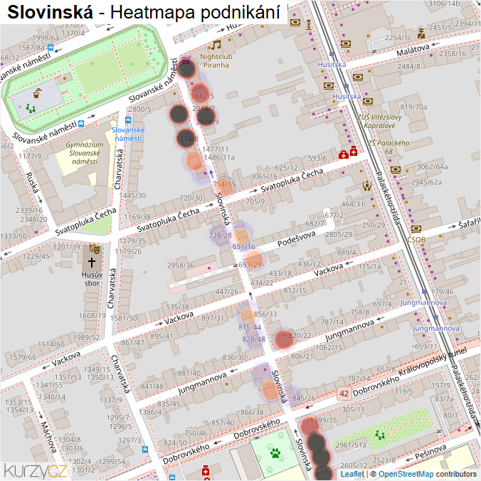 Mapa Slovinská - Firmy v ulici.