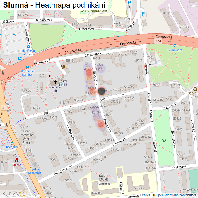 Mapa Slunná - Firmy v ulici.
