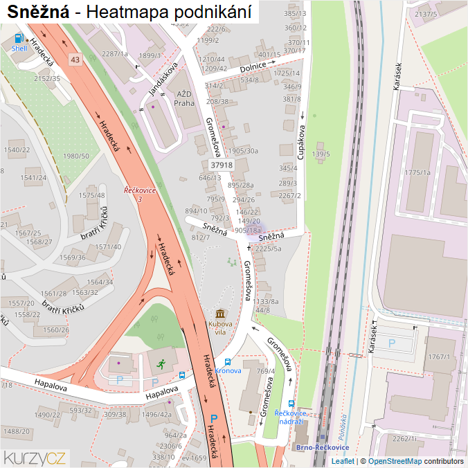 Mapa Sněžná - Firmy v ulici.