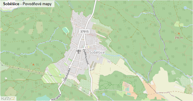 Soběšice - záplavové mapy stoleté vody