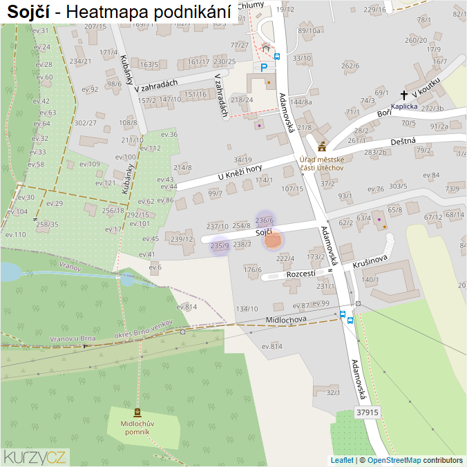 Mapa Sojčí - Firmy v ulici.