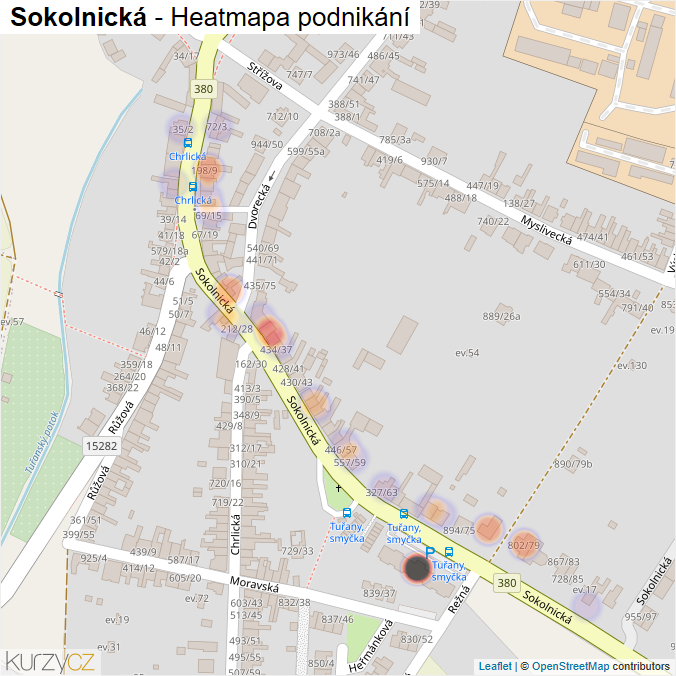Mapa Sokolnická - Firmy v ulici.