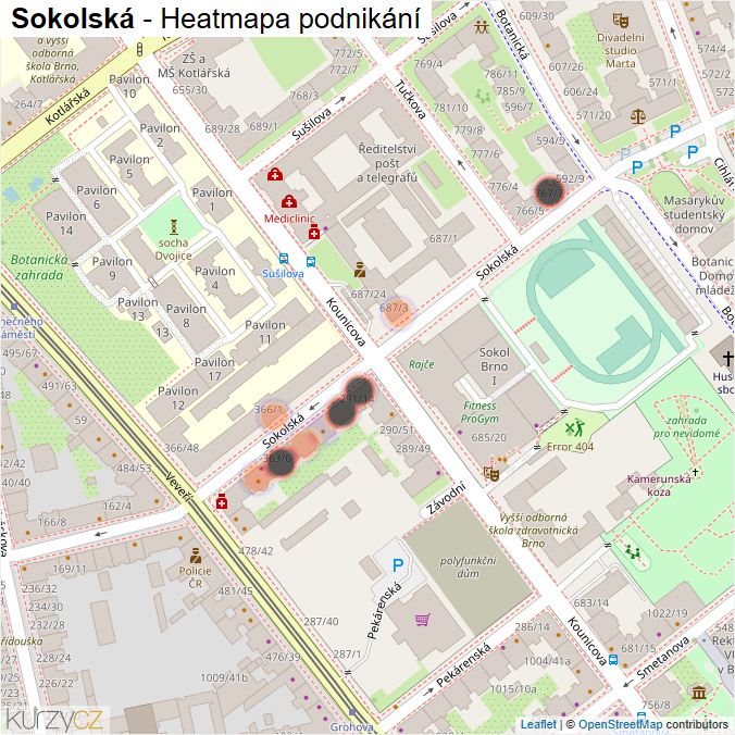 Mapa Sokolská - Firmy v ulici.