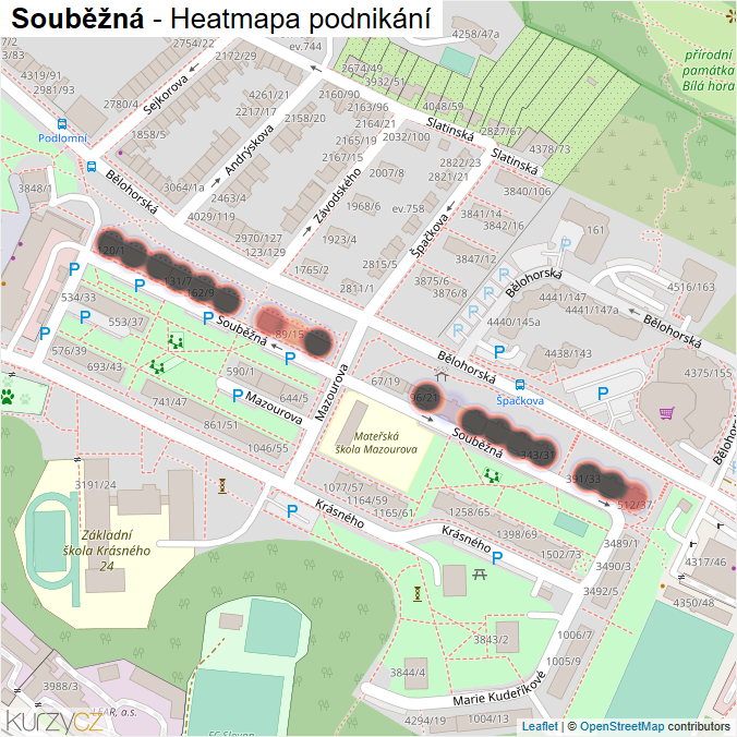 Mapa Souběžná - Firmy v ulici.