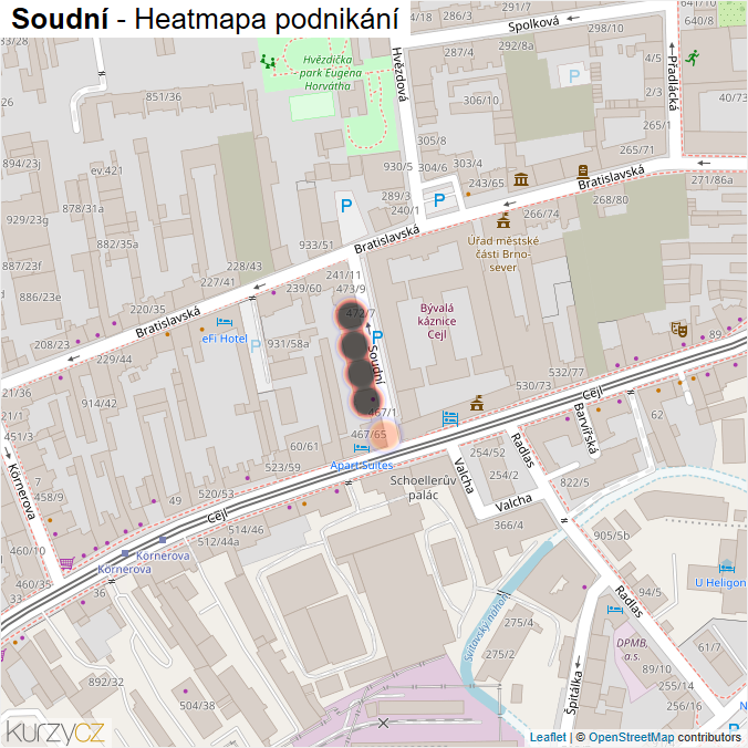 Mapa Soudní - Firmy v ulici.