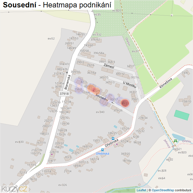 Mapa Sousední - Firmy v ulici.
