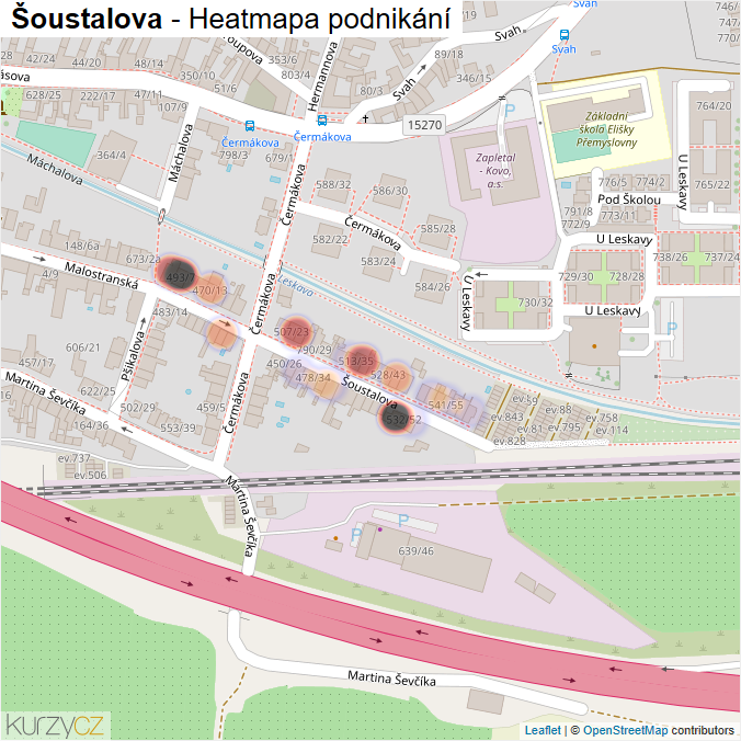 Mapa Šoustalova - Firmy v ulici.