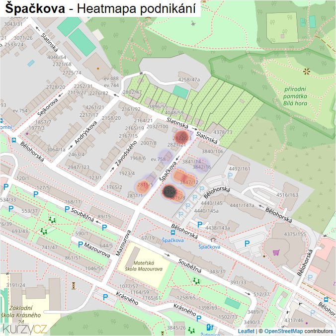 Mapa Špačkova - Firmy v ulici.