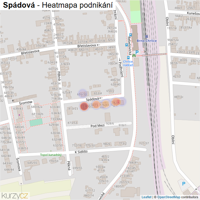 Mapa Spádová - Firmy v ulici.