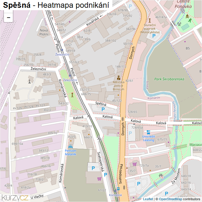 Mapa Spěšná - Firmy v ulici.