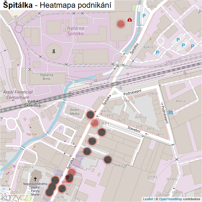 Mapa Špitálka - Firmy v ulici.