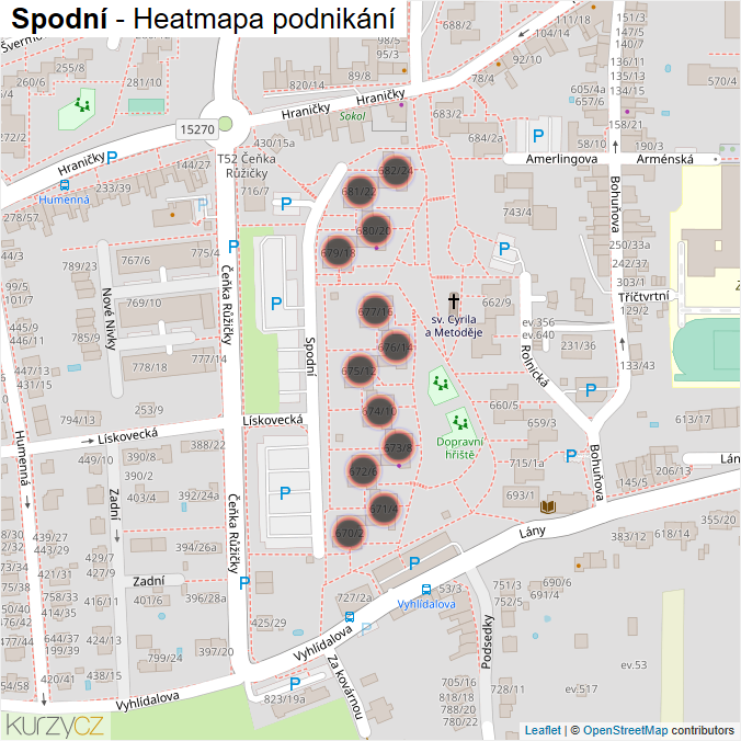 Mapa Spodní - Firmy v ulici.