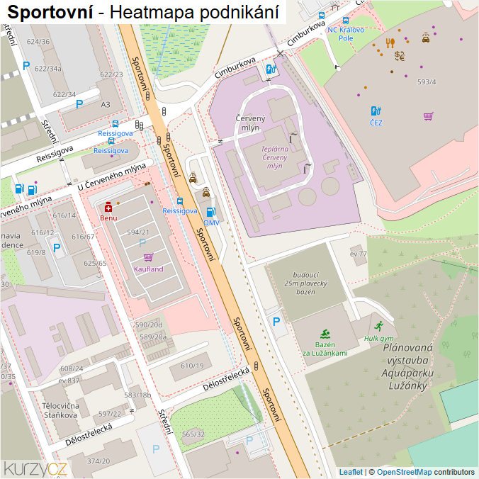 Mapa Sportovní - Firmy v ulici.