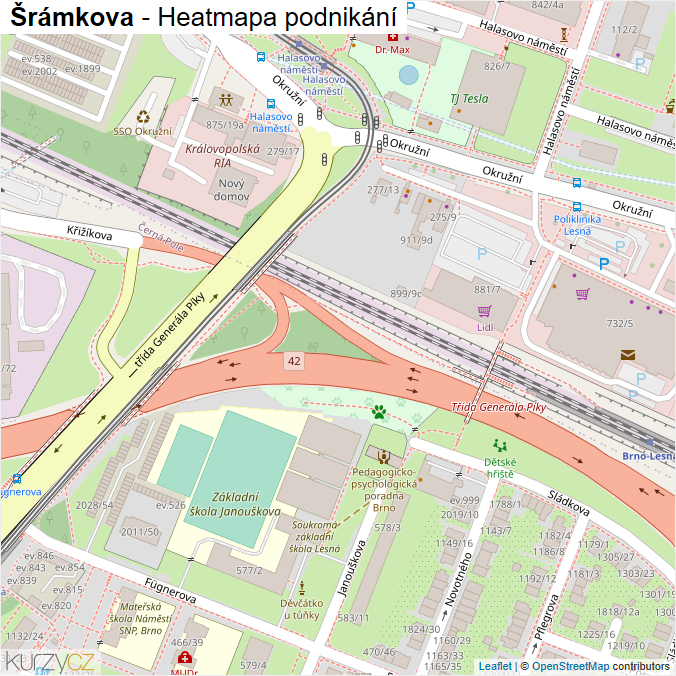 Mapa Šrámkova - Firmy v ulici.