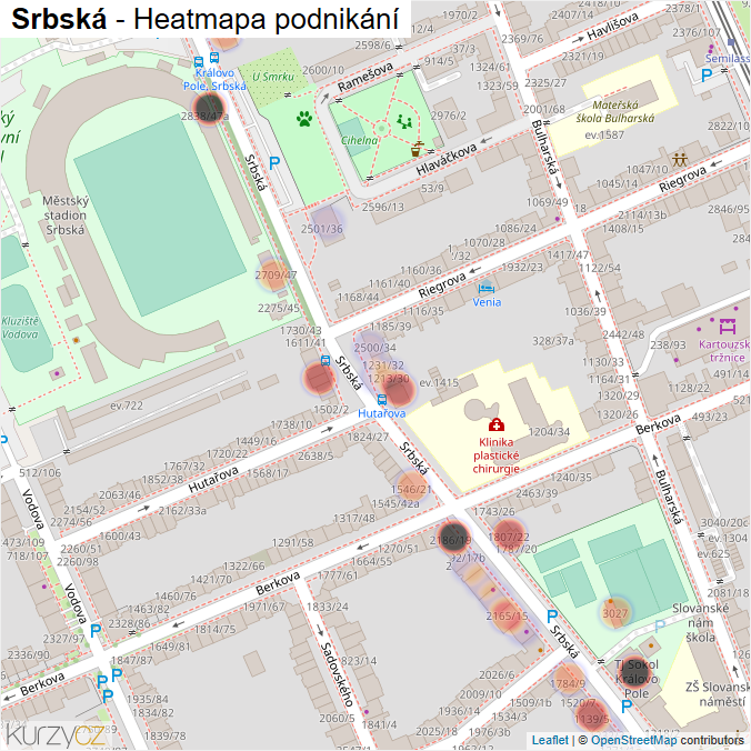 Mapa Srbská - Firmy v ulici.