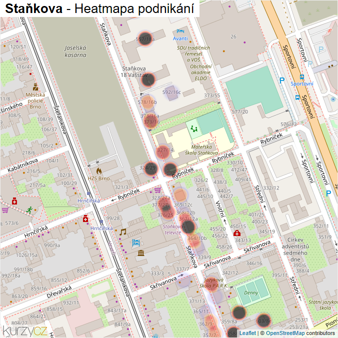 Mapa Staňkova - Firmy v ulici.