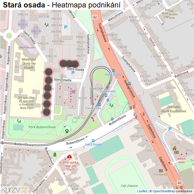 Mapa Stará osada - Firmy v ulici.