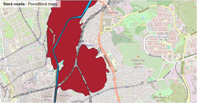 Stará osada - záplavové mapy stoleté vody