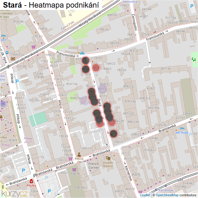 Mapa Stará - Firmy v ulici.