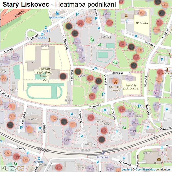 Mapa Starý Lískovec - Firmy v části obce.