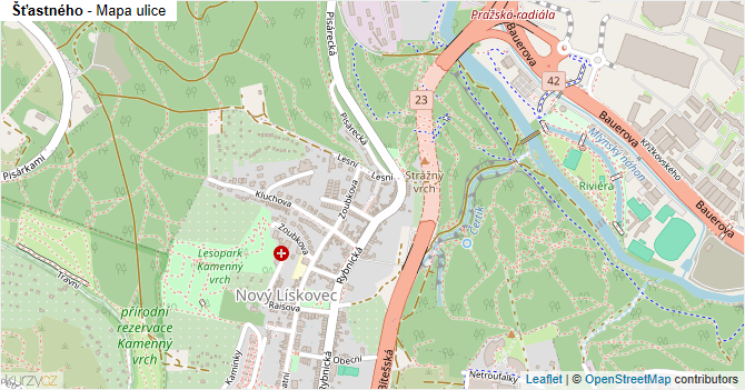 Šťastného - mapa ulice