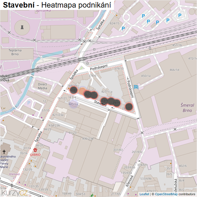 Mapa Stavební - Firmy v ulici.