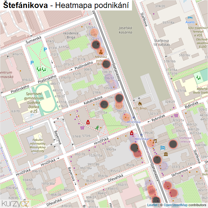 Mapa Štefánikova - Firmy v ulici.