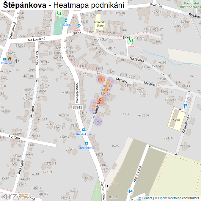 Mapa Štěpánkova - Firmy v ulici.