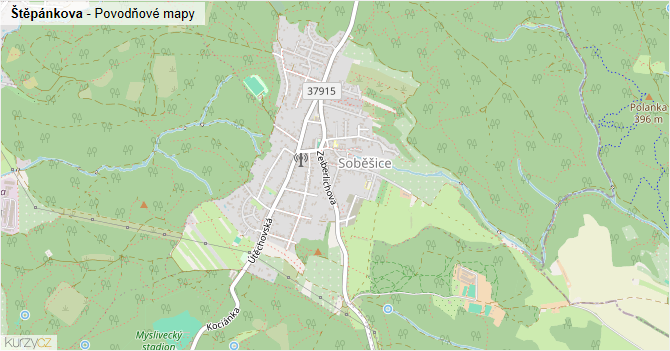Štěpánkova - záplavové mapy stoleté vody