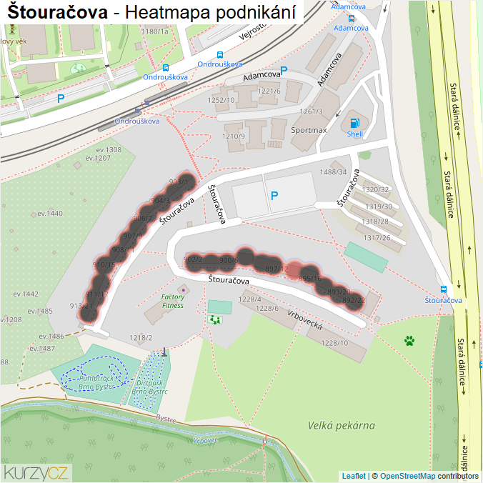 Mapa Štouračova - Firmy v ulici.