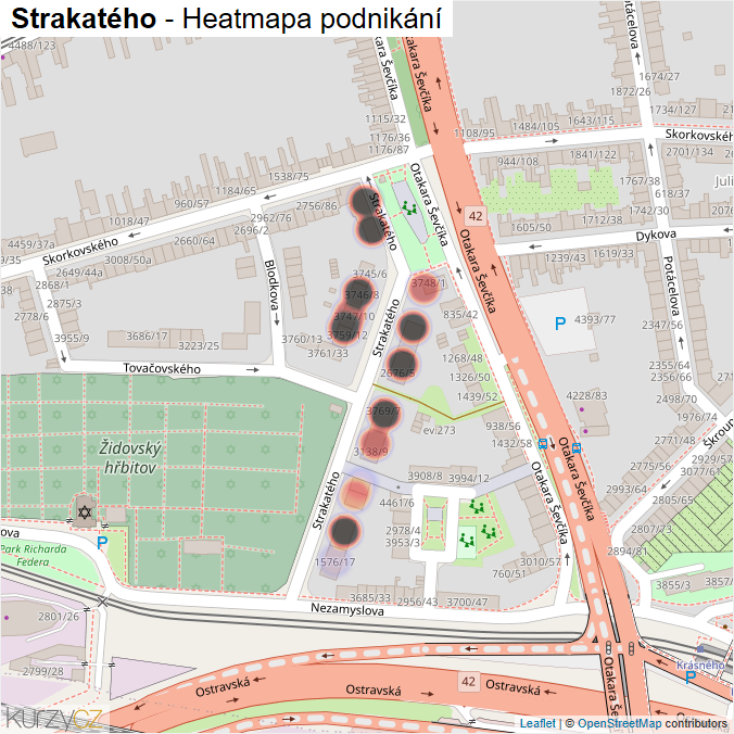 Mapa Strakatého - Firmy v ulici.