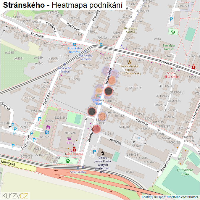 Mapa Stránského - Firmy v ulici.