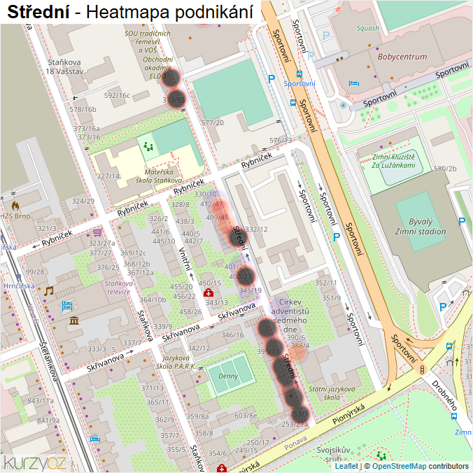 Mapa Střední - Firmy v ulici.