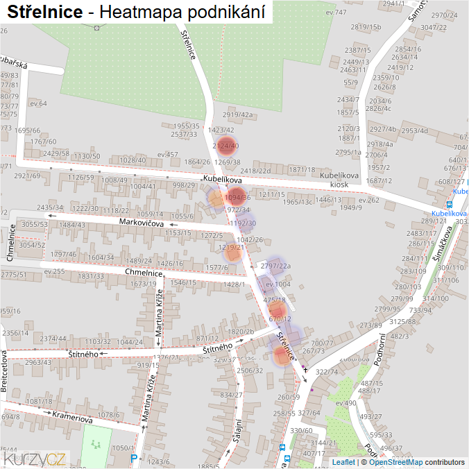 Mapa Střelnice - Firmy v ulici.