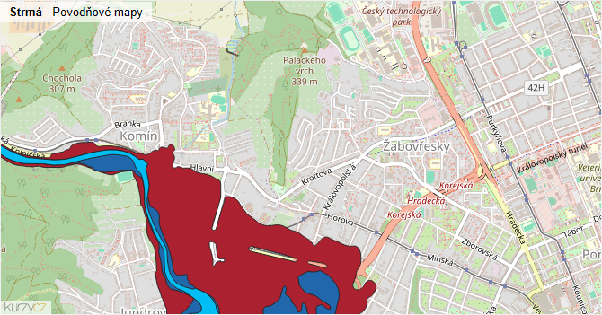 Strmá - záplavové mapy stoleté vody