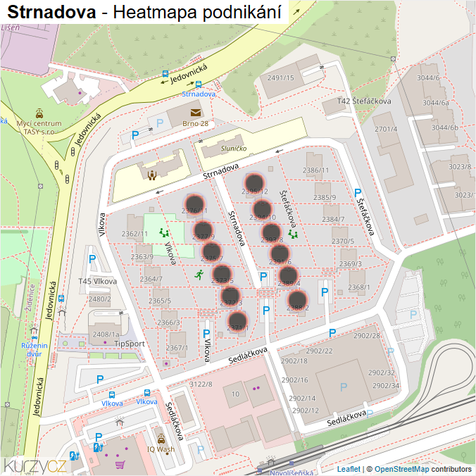 Mapa Strnadova - Firmy v ulici.