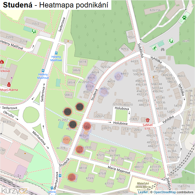 Mapa Studená - Firmy v ulici.